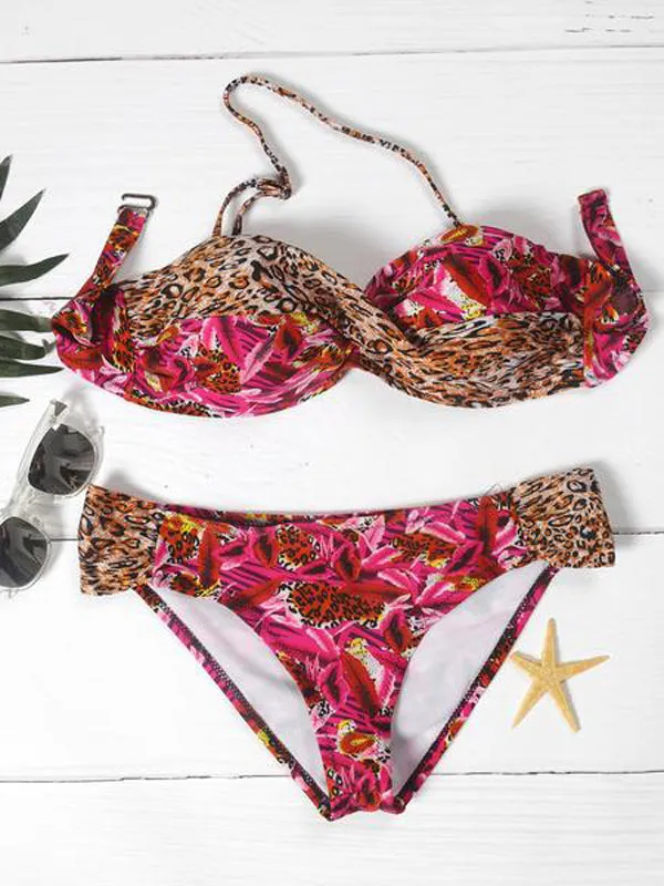 Off-the-shoulder Floral Print Bikini Sets