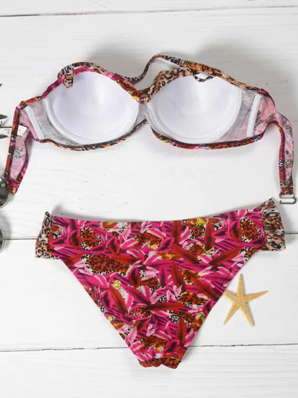 Off-the-shoulder Floral Print Bikini Sets