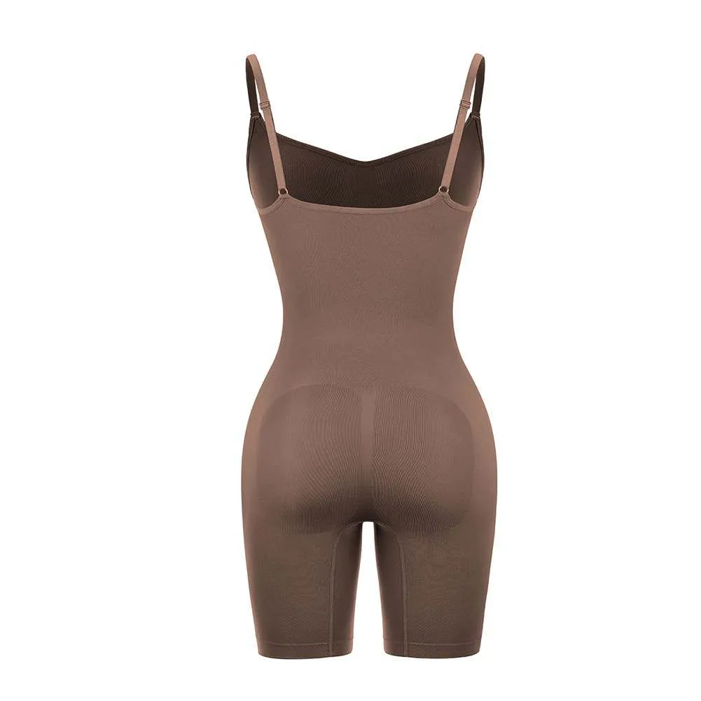 Oleidi Sculpting Bodysuit Mid Thigh W. Open Gusset - Brown