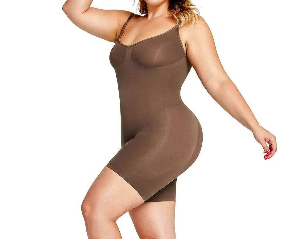 Oleidi Sculpting Bodysuit Mid Thigh W. Open Gusset - Brown