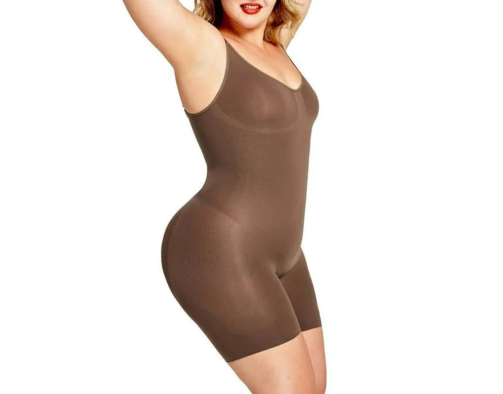 Oleidi Sculpting Bodysuit Mid Thigh W. Open Gusset - Brown