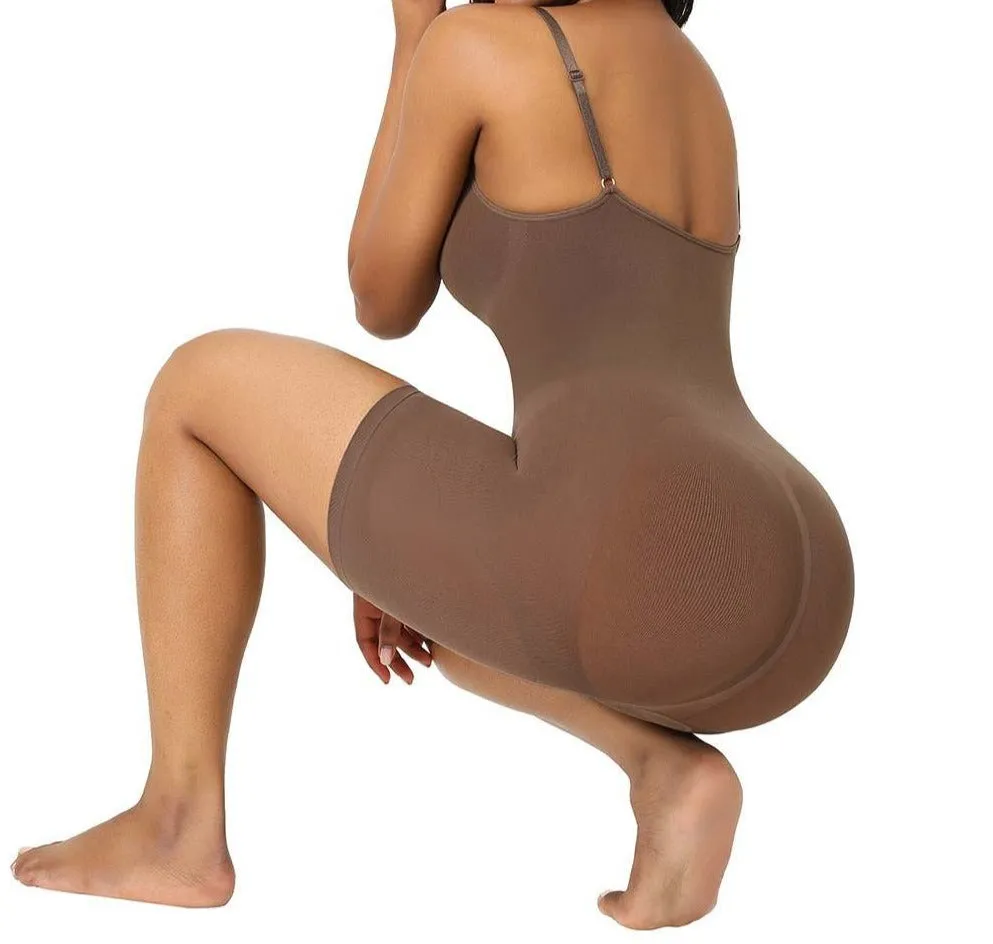 Oleidi Sculpting Bodysuit Mid Thigh W. Open Gusset - Brown