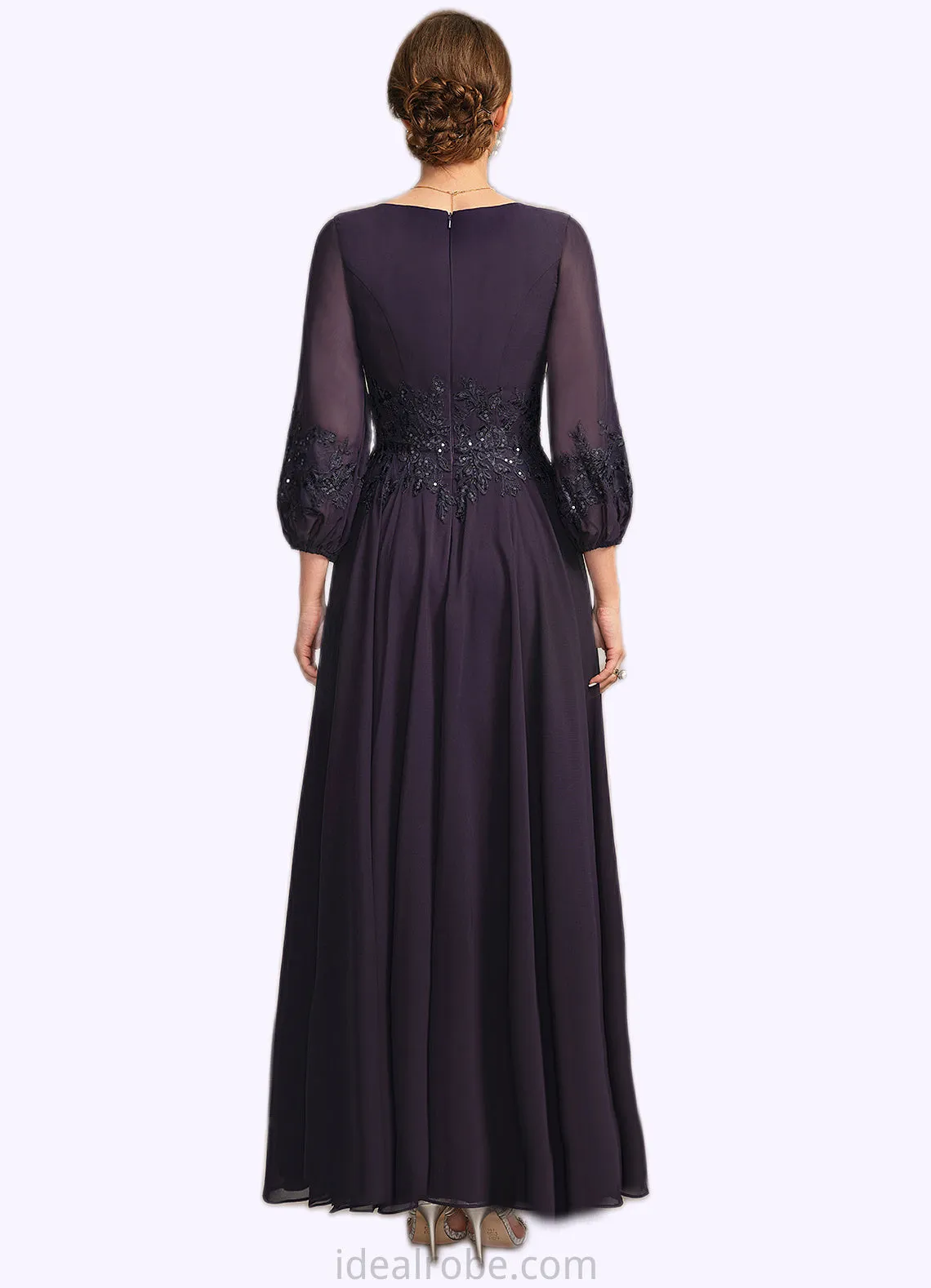 Olive A-line V-Neck Ankle-Length Chiffon Lace Mother of the Bride Dress With Sequins STKP0021655