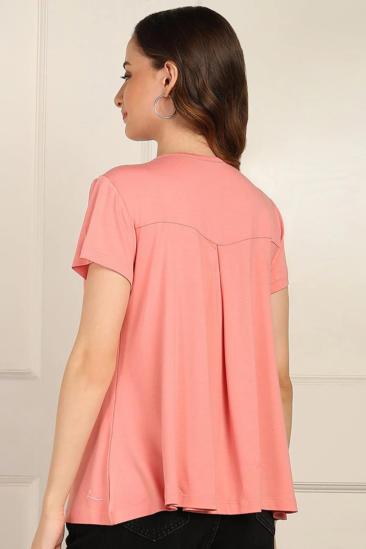 Peach Front & Back Pleated Zipless Nursing Top