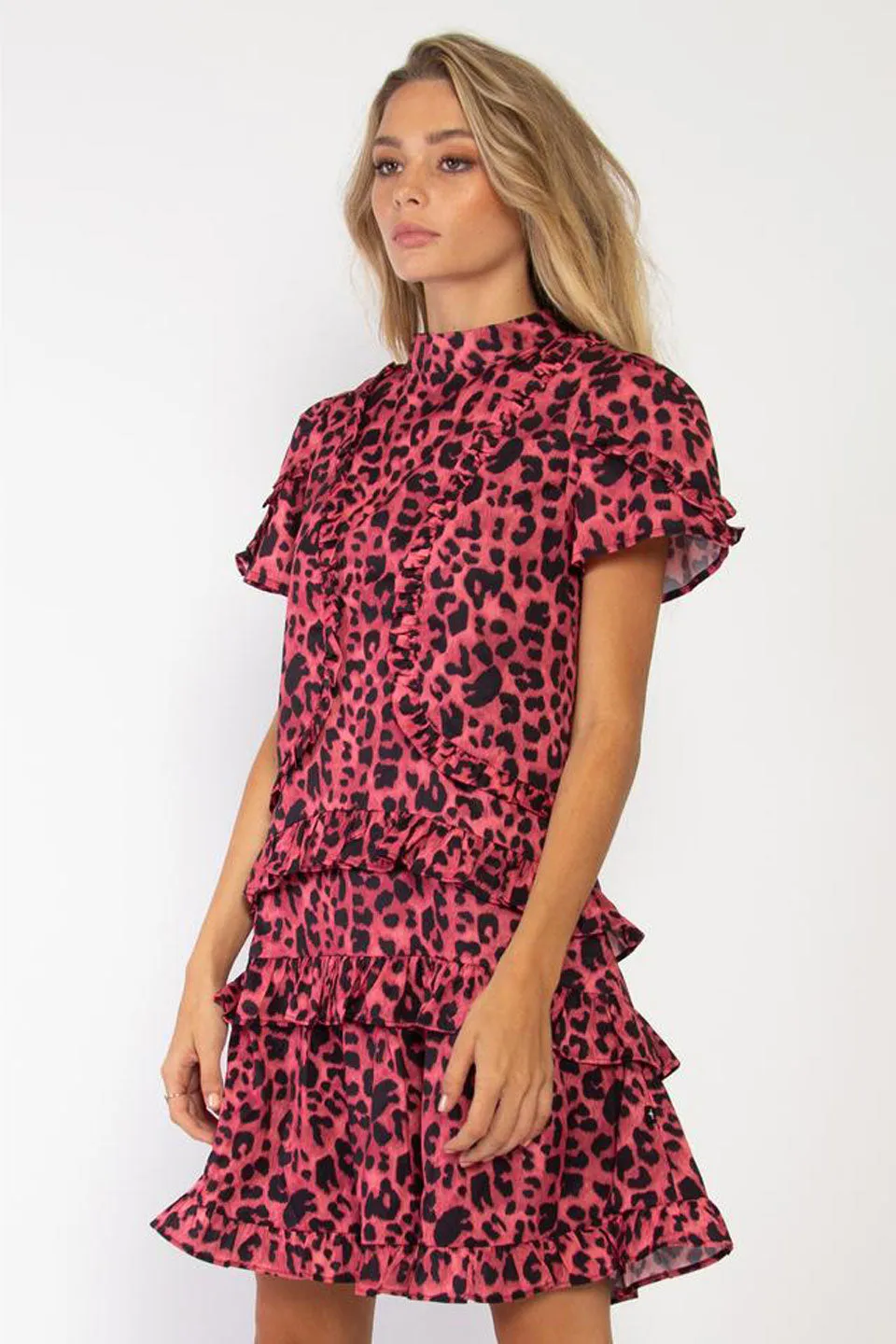 Pleased Pink Leopard High Neck Mini Dress