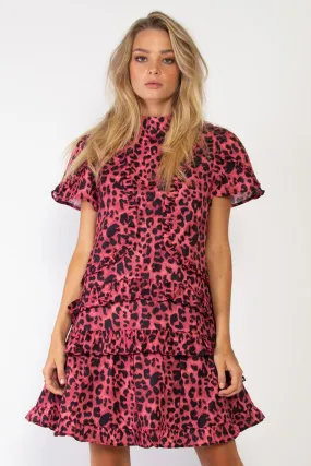 Pleased Pink Leopard High Neck Mini Dress