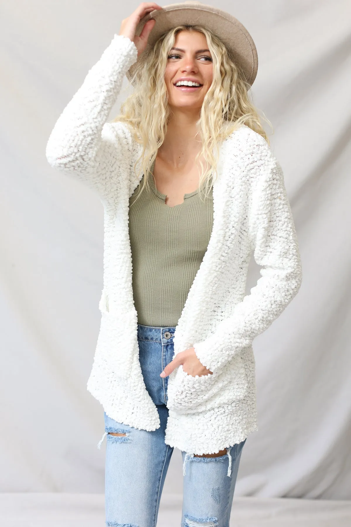 Popcorn Cardigan With Pockets