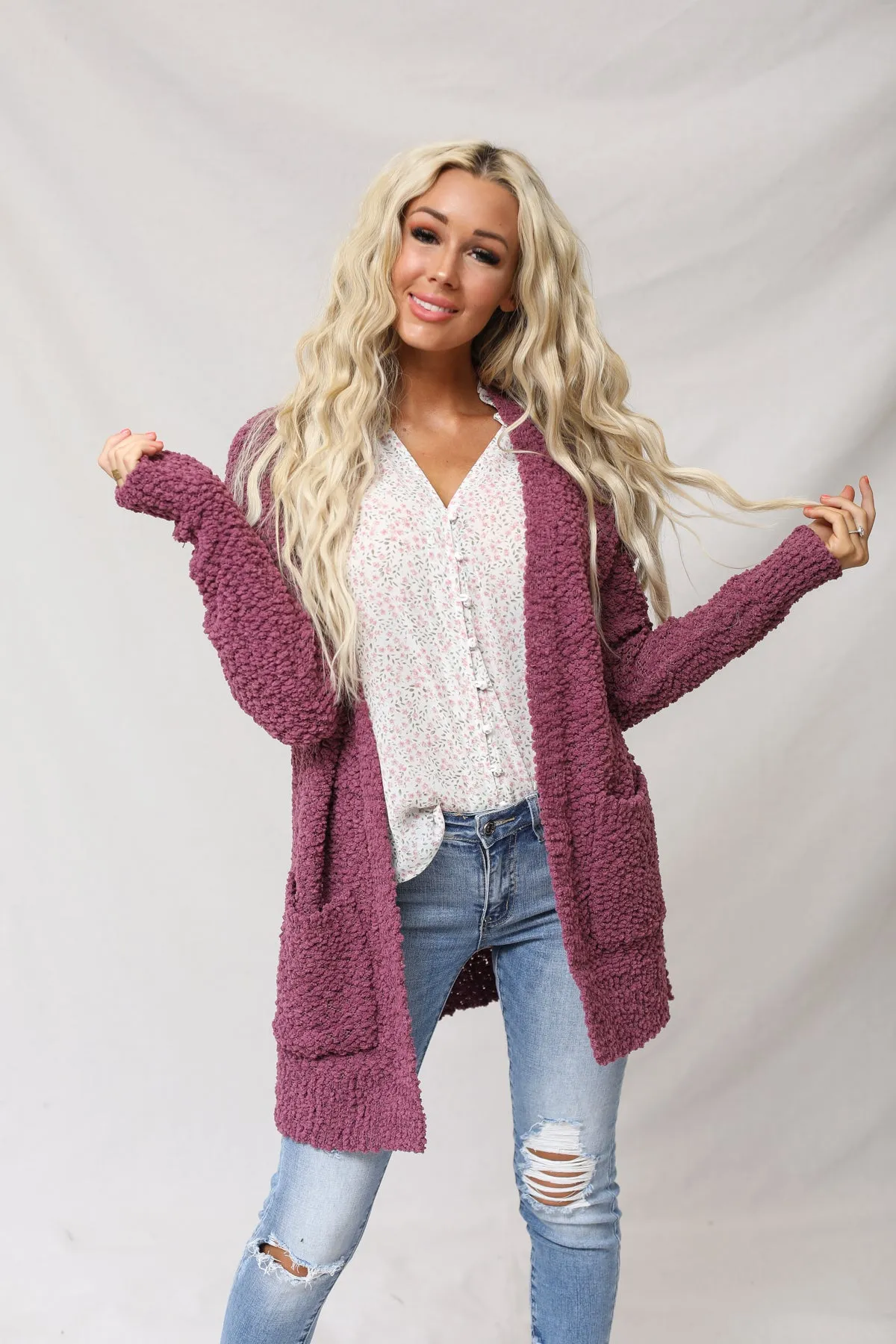 Popcorn Cardigan With Pockets