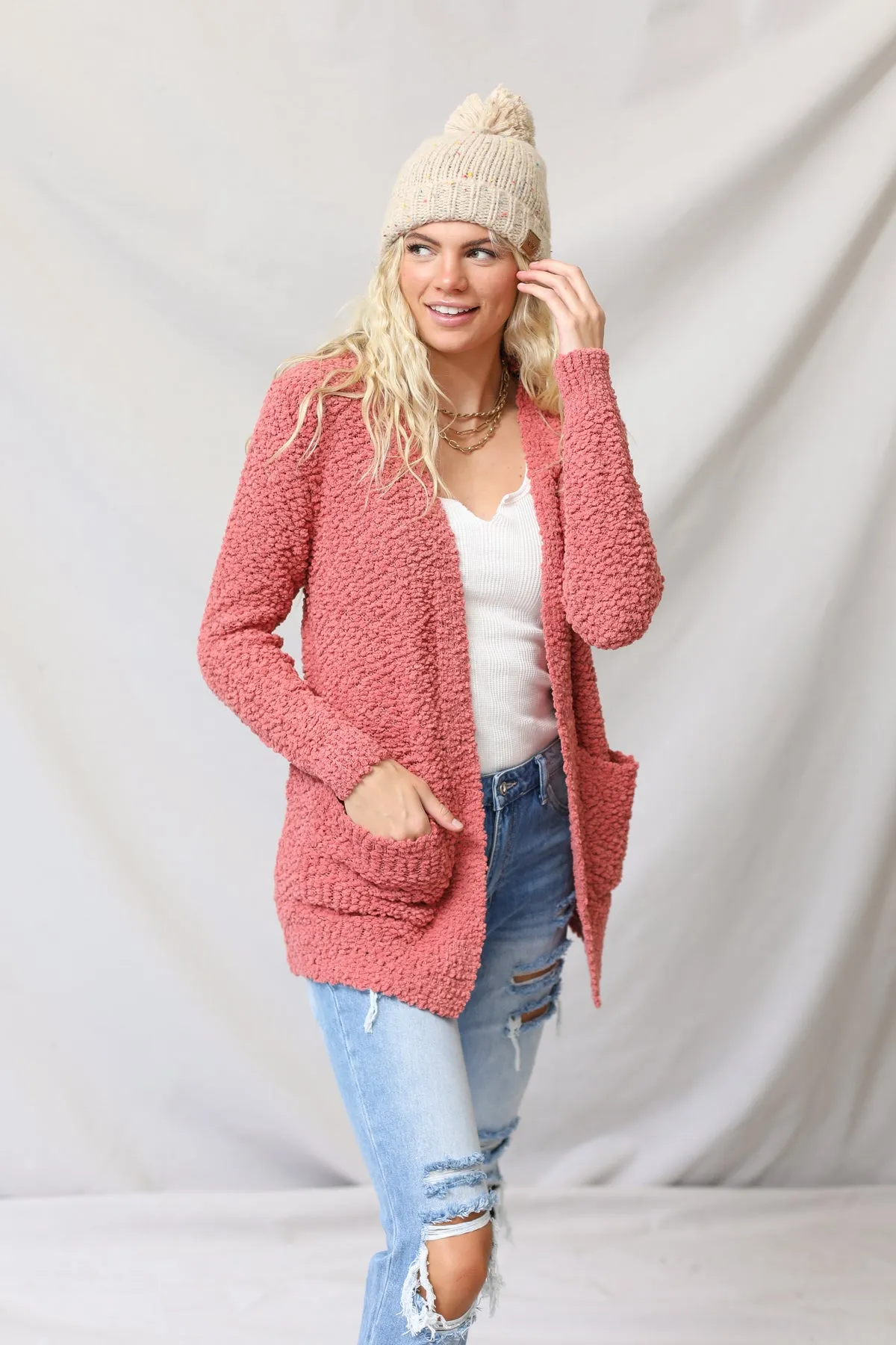 Popcorn Cardigan With Pockets