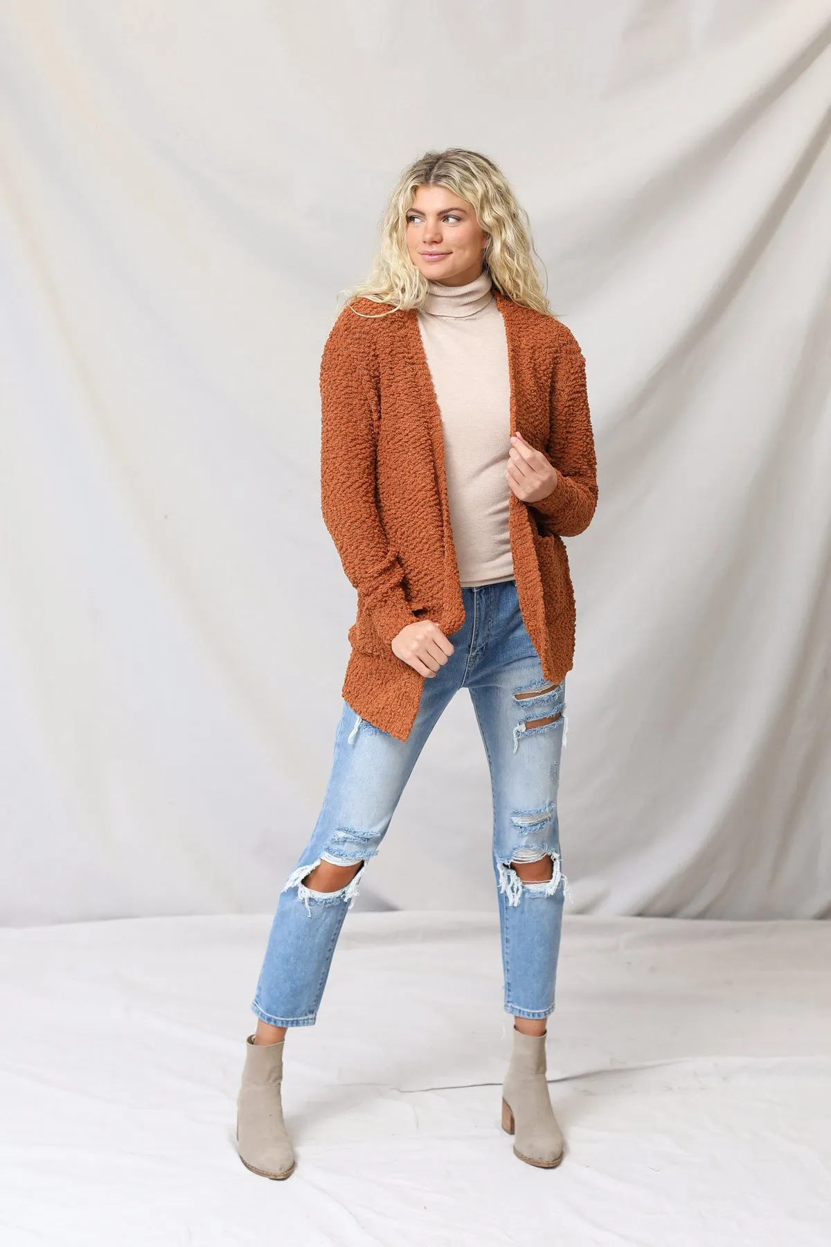 Popcorn Cardigan With Pockets