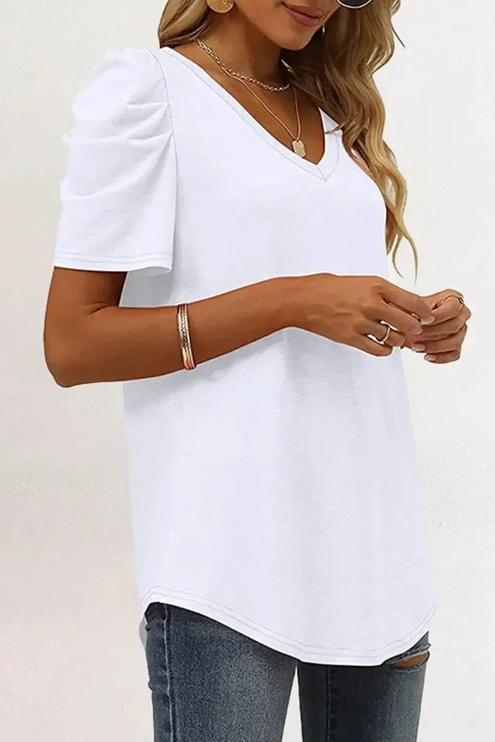 Puff Sleeve V-Neck T-Shirt