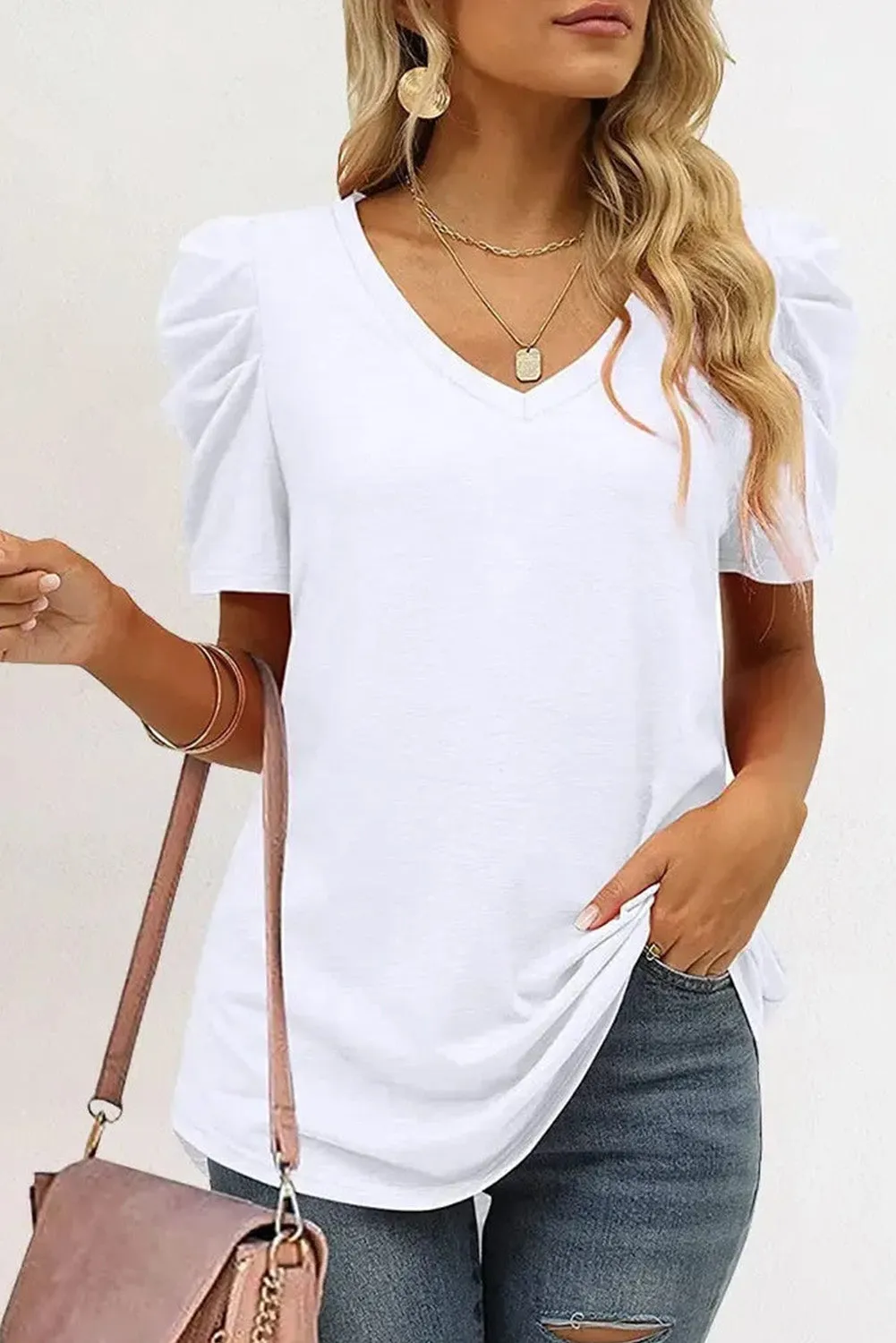 Puff Sleeve V-Neck T-Shirt