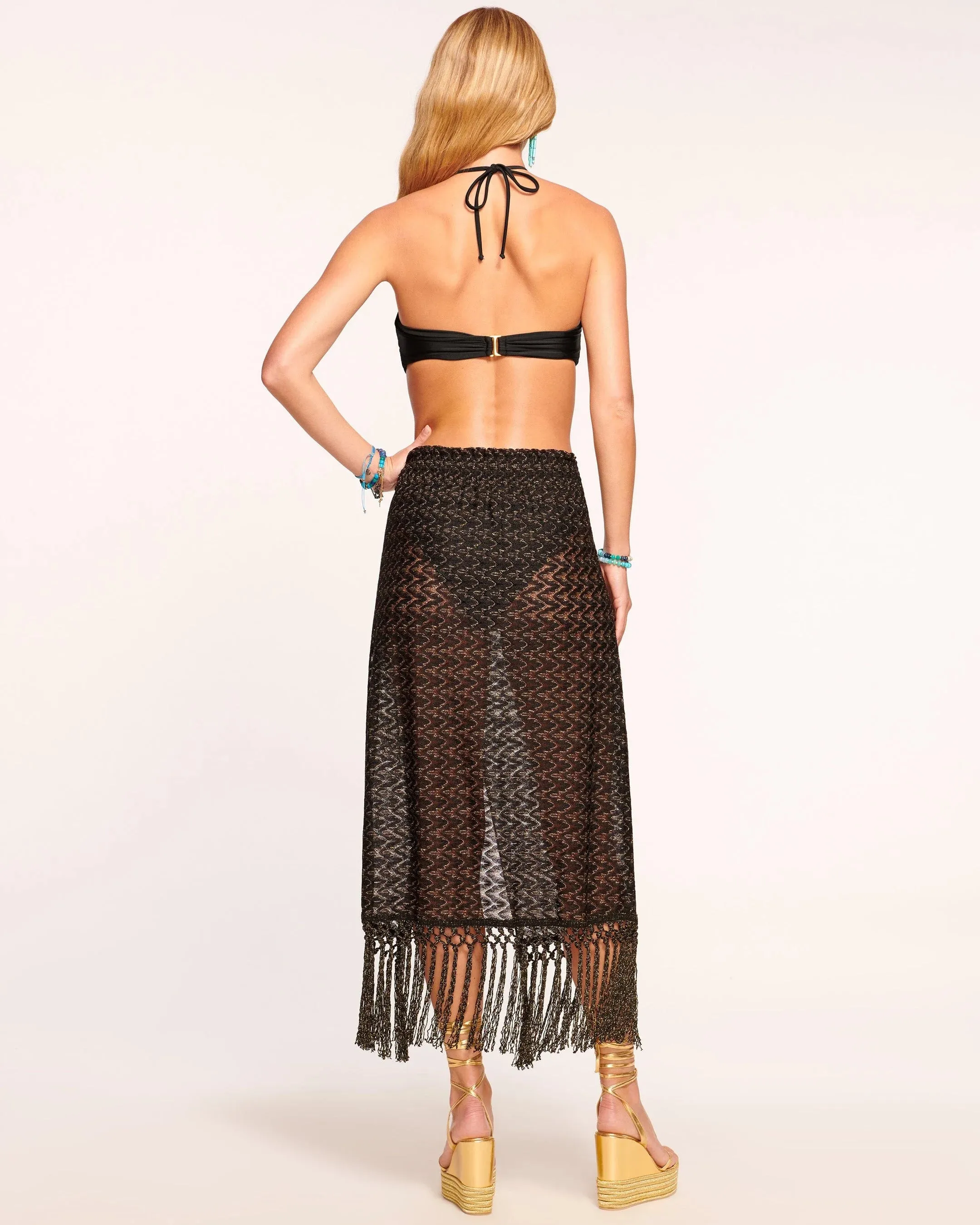 Ramy Brook - Gaia Coverup Skirt - Black/Gold Zigzag