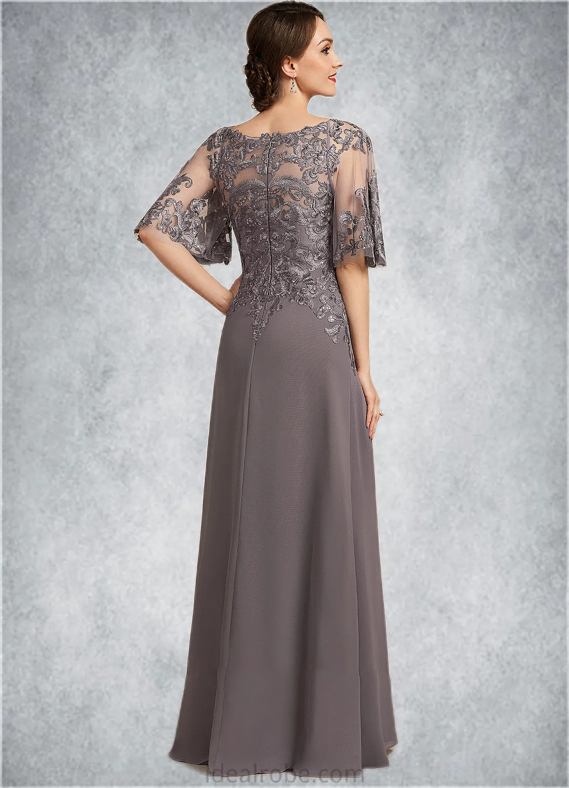 Riya A-Line Scoop Neck Floor-Length Chiffon Lace Mother of the Bride Dress With Sequins STK126P0014776