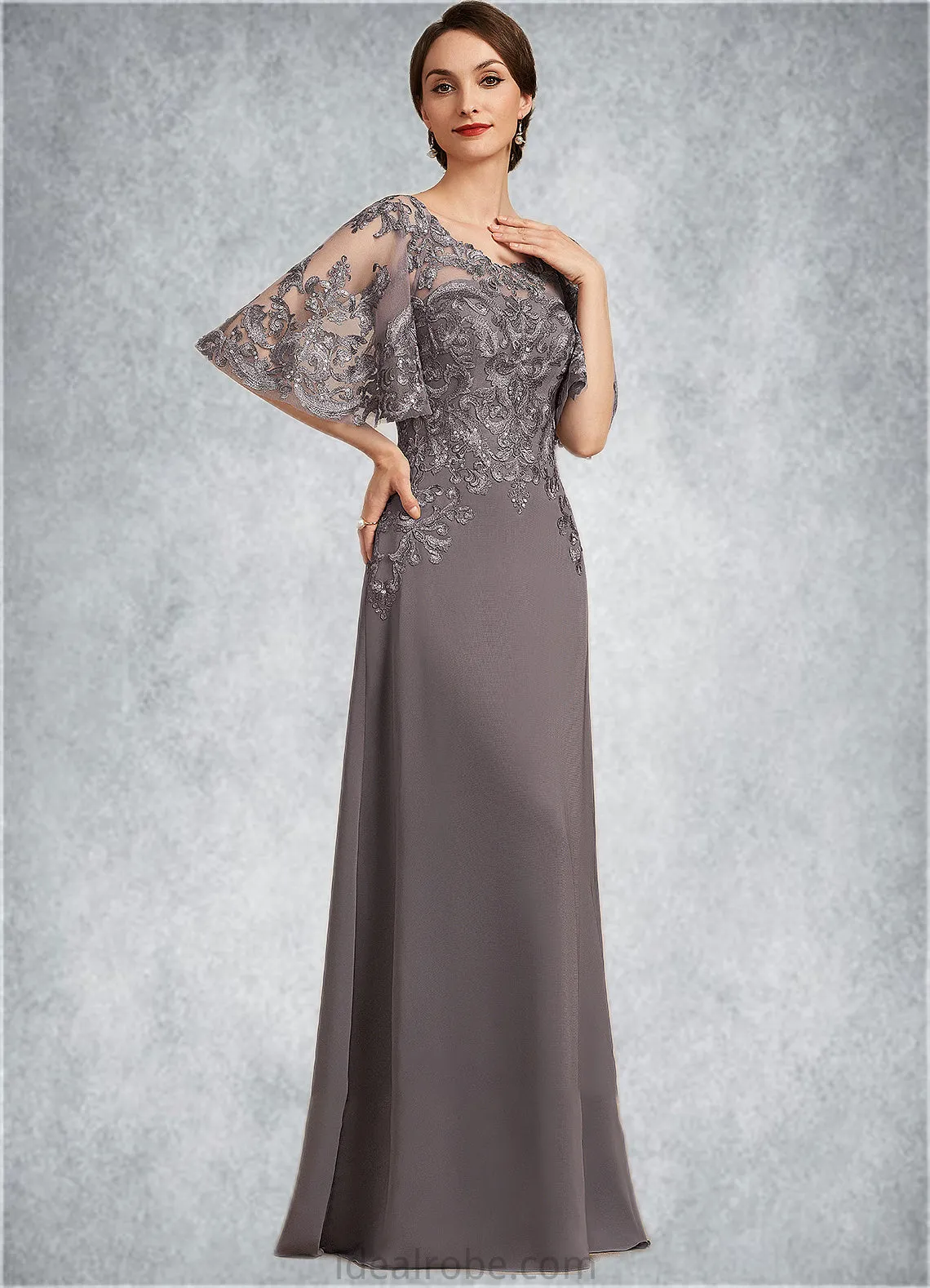 Riya A-Line Scoop Neck Floor-Length Chiffon Lace Mother of the Bride Dress With Sequins STK126P0014776