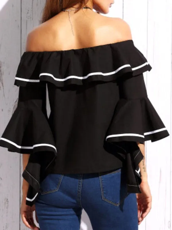 Sexy Off-the-Shoulder Ruffled T-shirt