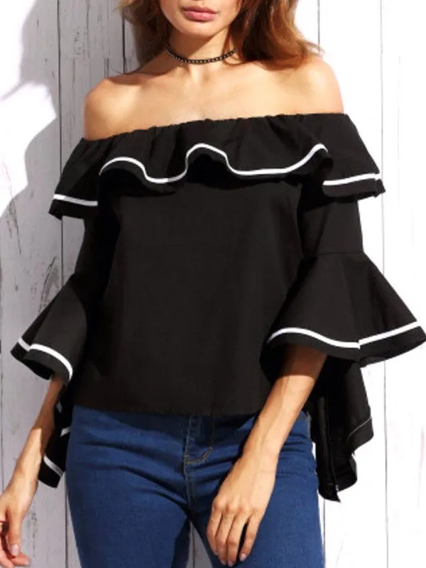 Sexy Off-the-Shoulder Ruffled T-shirt