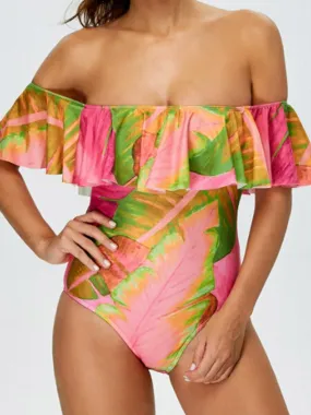 Sexy Ruffle Off-The-Shoulder One-Piece Swimsuit