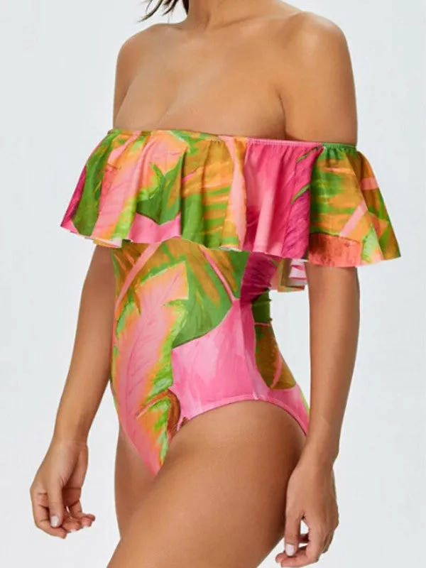 Sexy Ruffle Off-The-Shoulder One-Piece Swimsuit