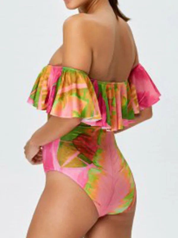 Sexy Ruffle Off-The-Shoulder One-Piece Swimsuit