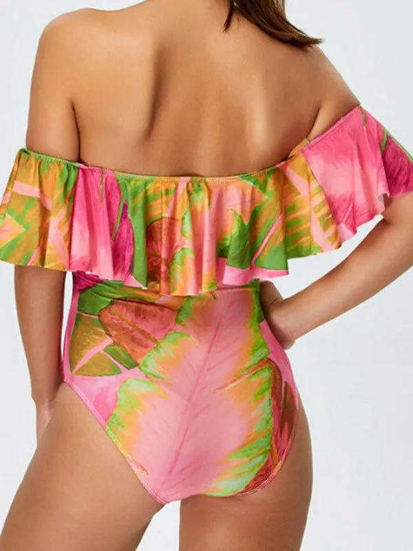 Sexy Ruffle Off-The-Shoulder One-Piece Swimsuit