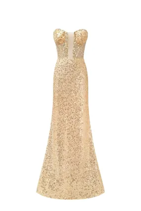 Showstopper maxi dress covered in gold sequins