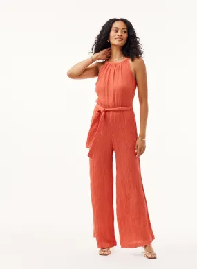 Smocked Back Cami Jumpsuit - Papaya Red