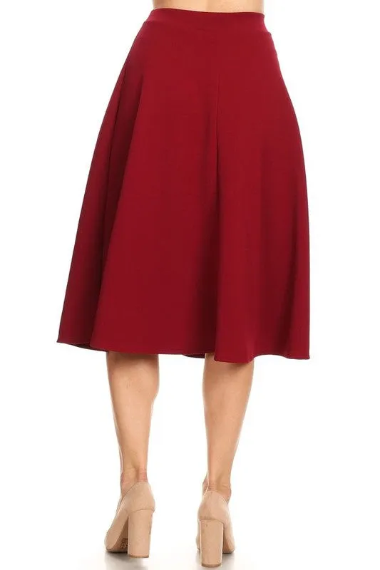 Solid Color High Waist A-line Midi Skirt (10 colors)