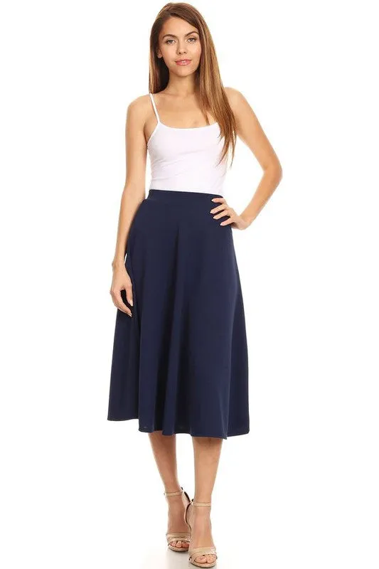 Solid Color High Waist A-line Midi Skirt (10 colors)