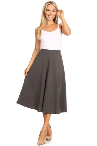 Solid Color High Waist A-line Midi Skirt (10 colors)