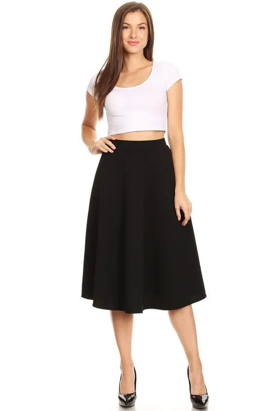 Solid Color High Waist A-line Midi Skirt (10 colors)