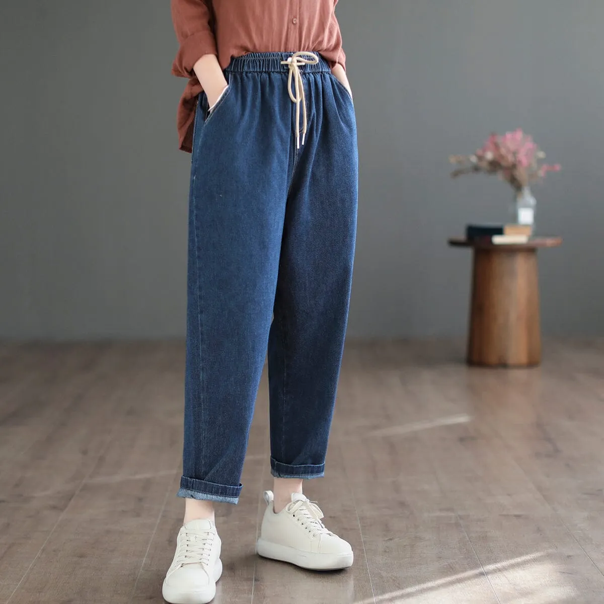 Spring Casual Solid Loose Harem Cotton Jeans