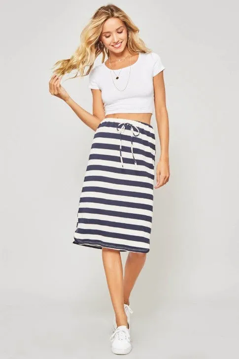 Striped Midi Skirt in Navy