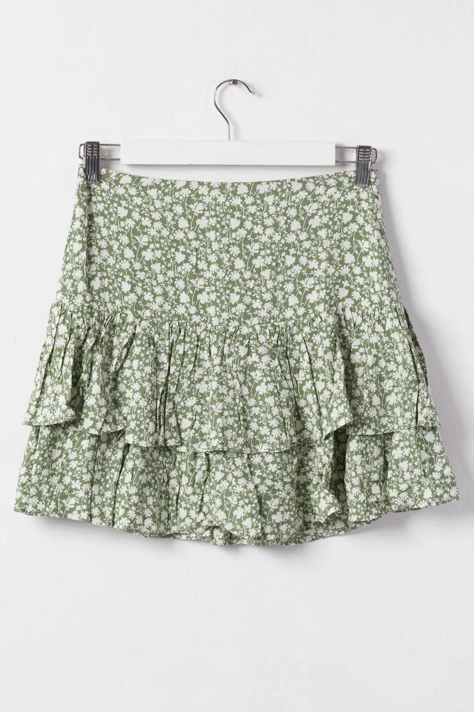 Sublime Sage Floral Double Frill Mini Skirt