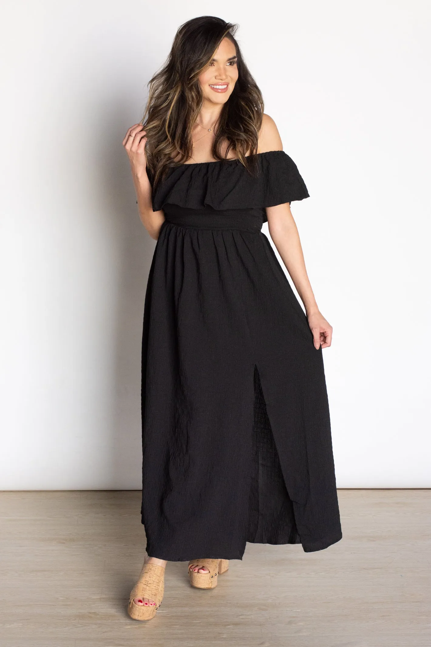 Sunshine Babe Black Off the Shoulder Dress