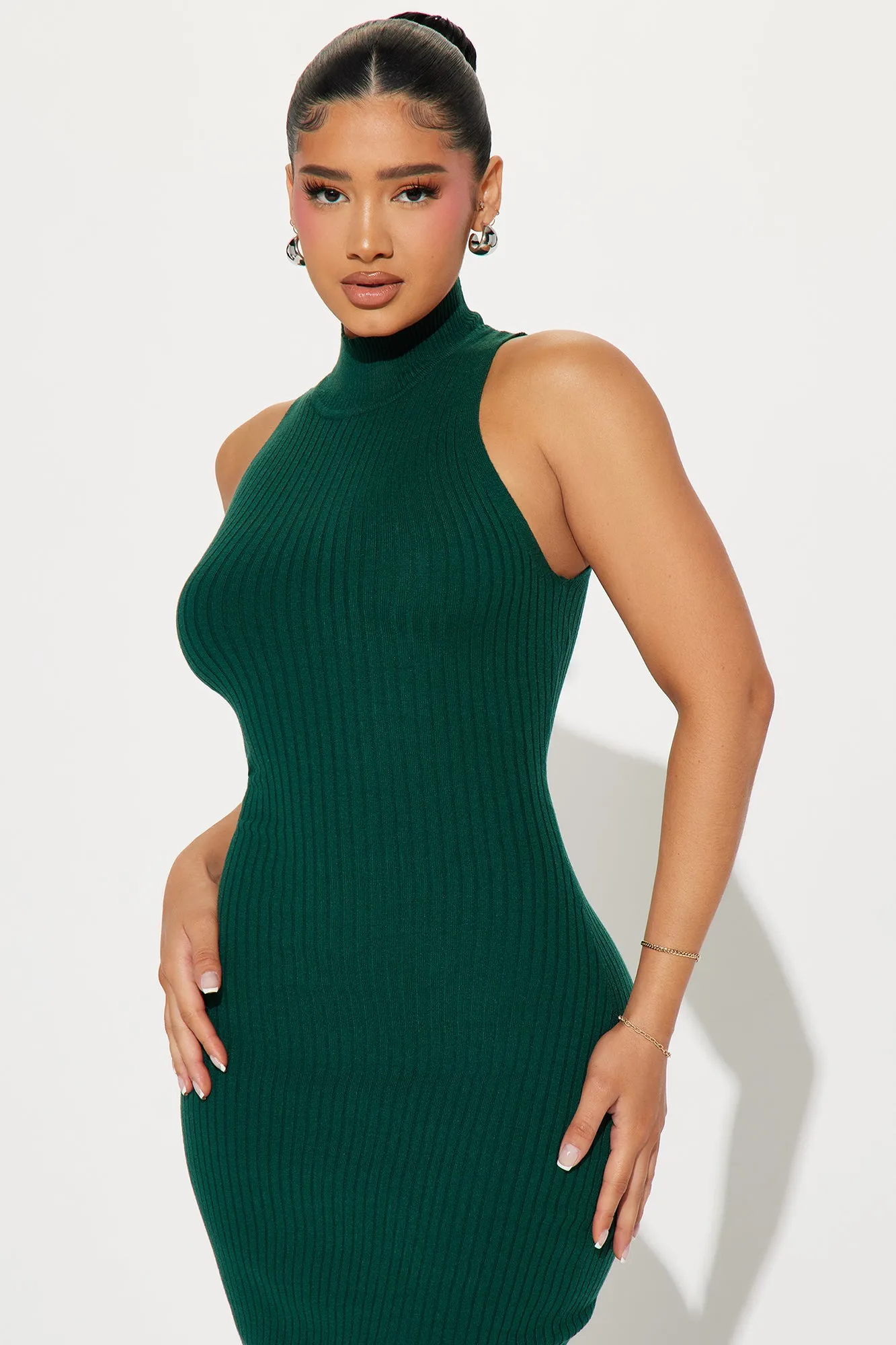 Take Me To Work Sweater Midi Dress - Hunter