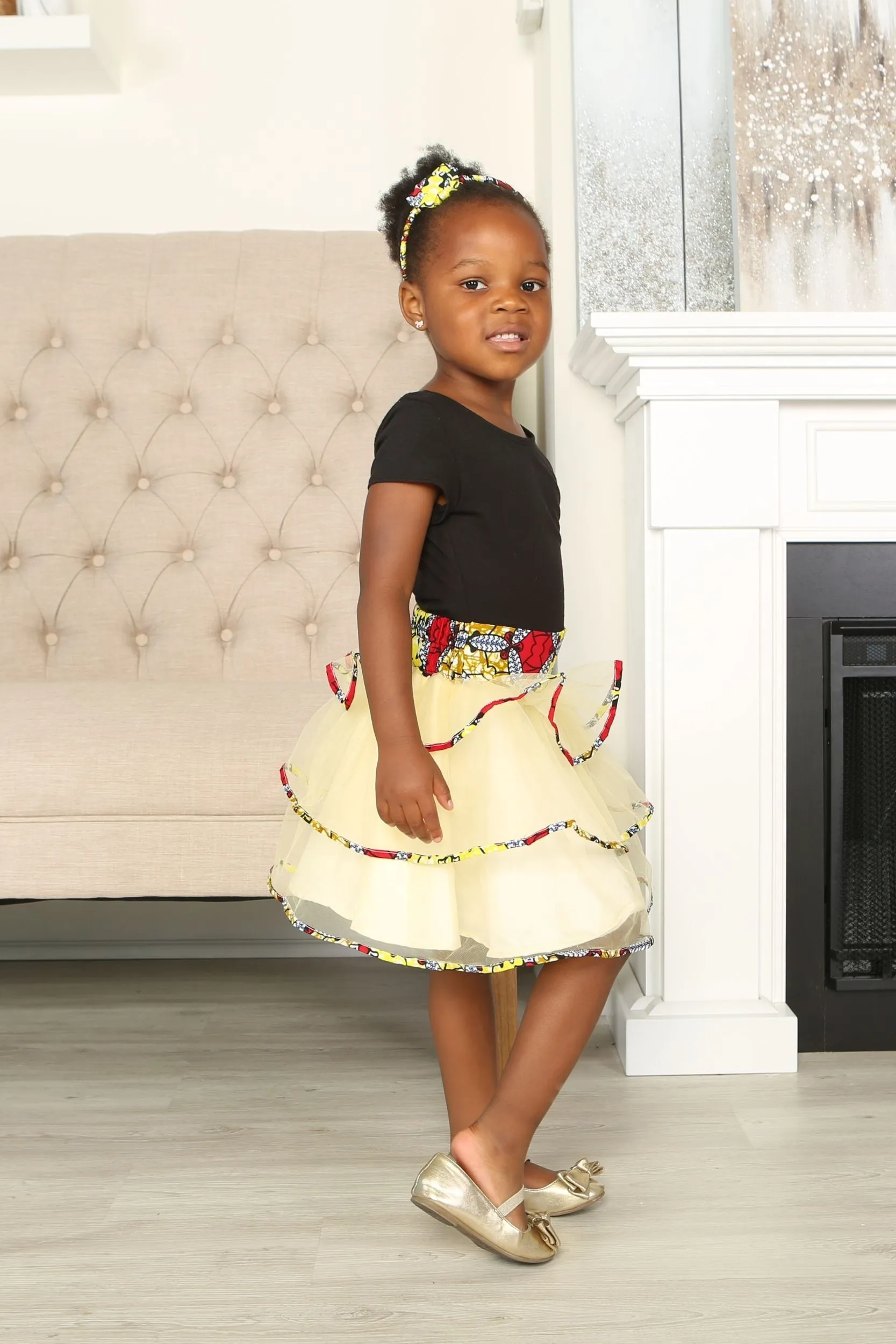 TESI AFRICAN PRINT GIRLS' TIERED TULLE SKIRT