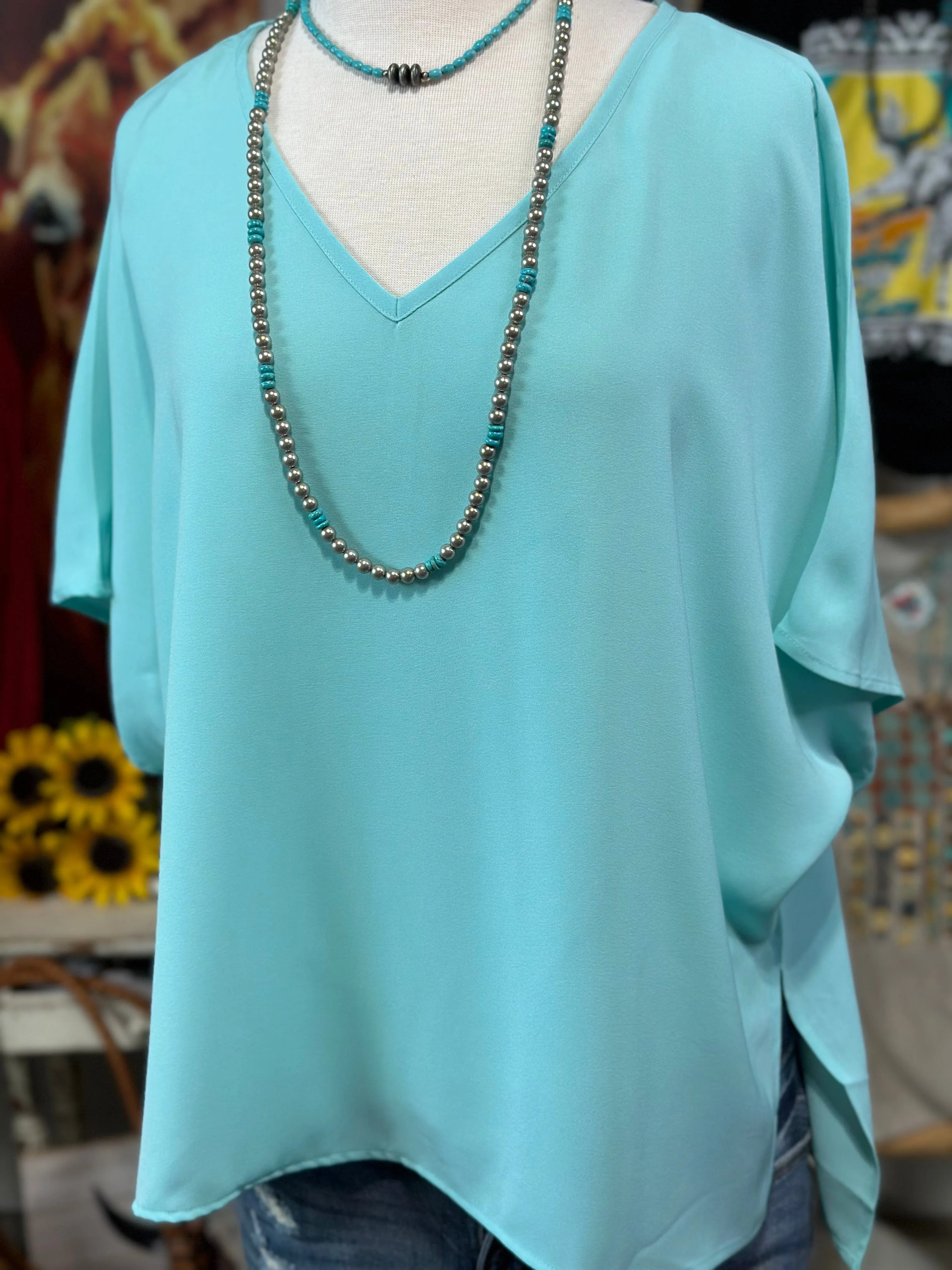 The City Days Turquoise V Neck Top