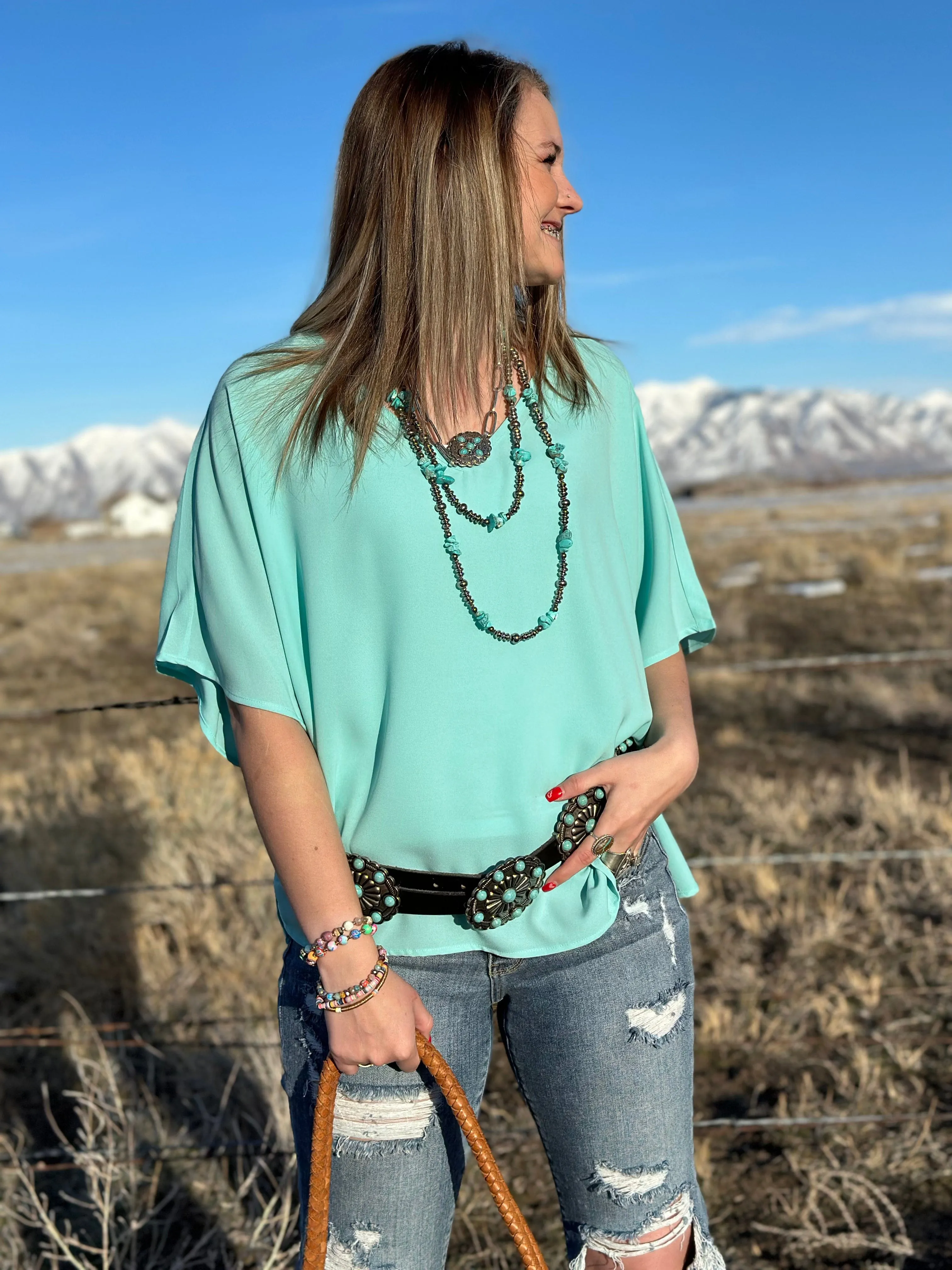 The City Days Turquoise V Neck Top