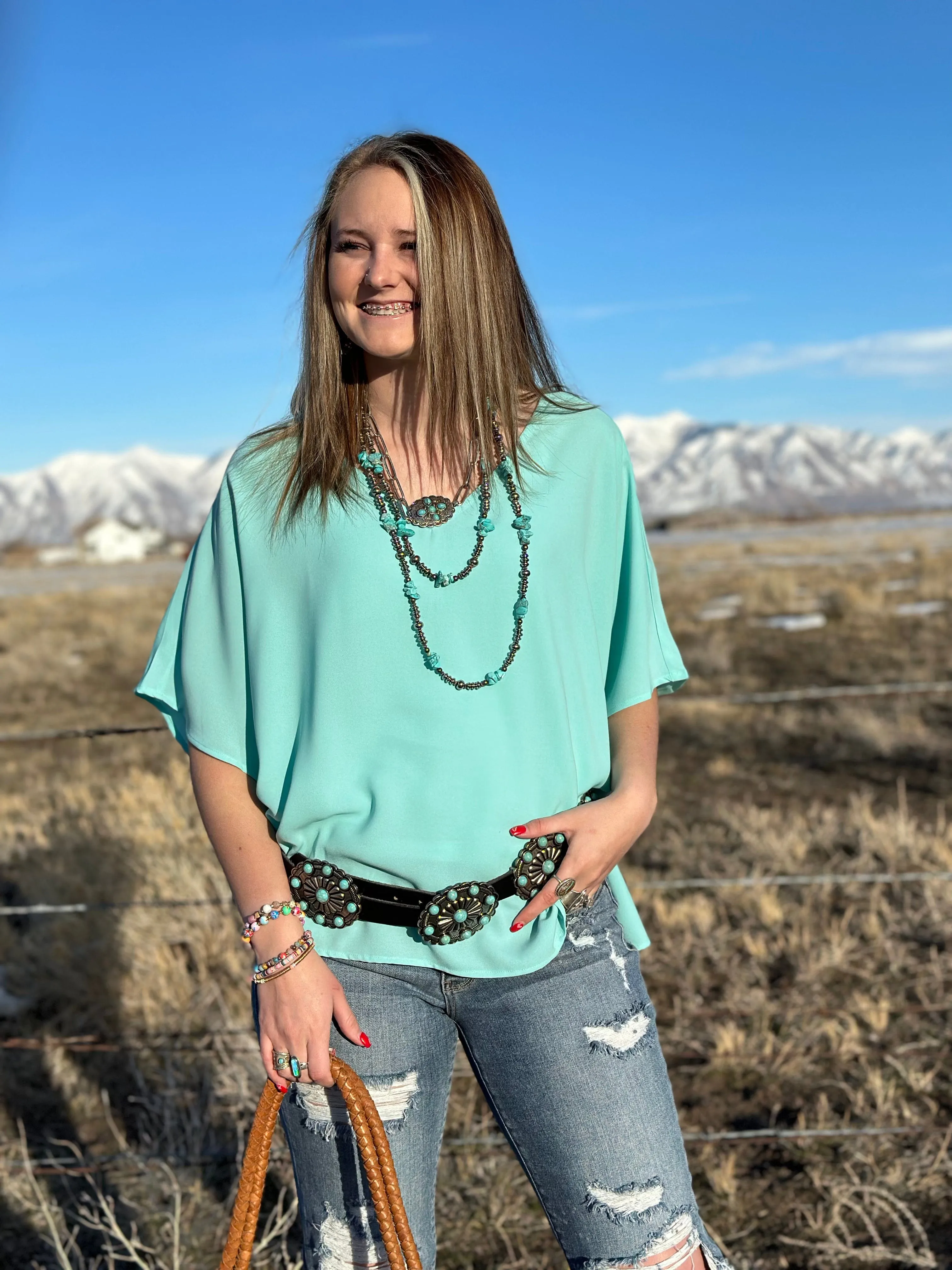 The City Days Turquoise V Neck Top