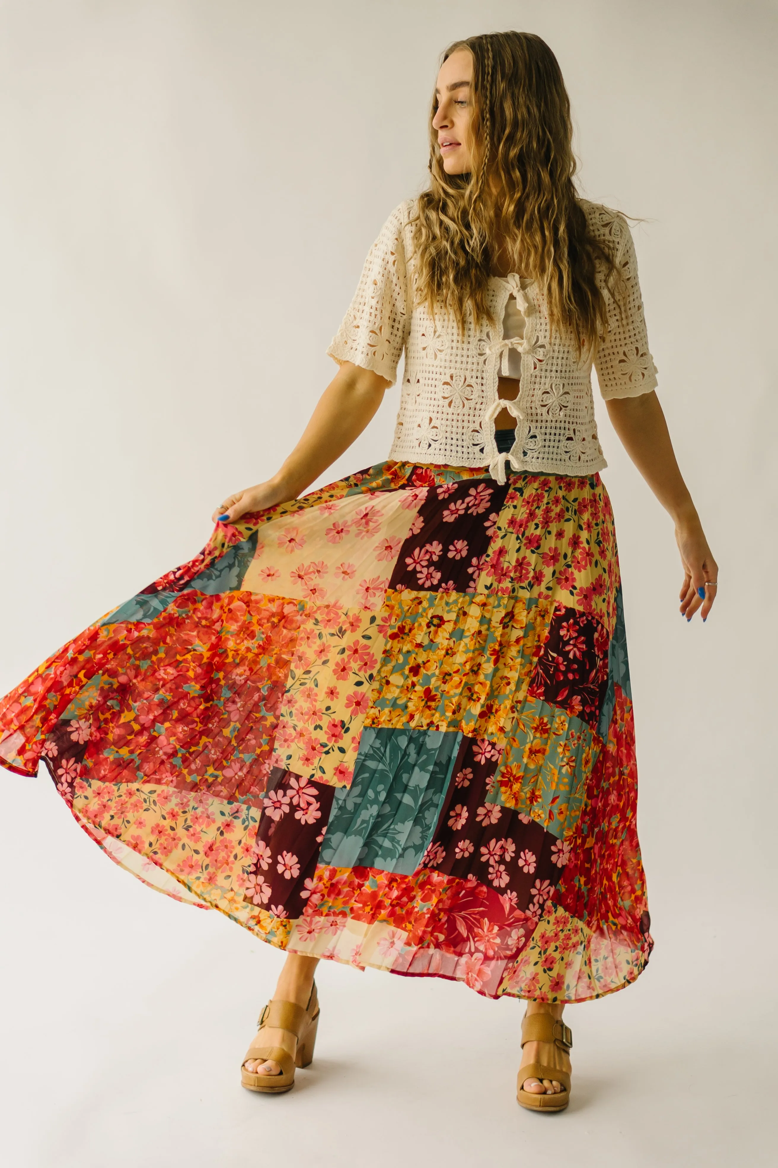 The Hanover Pleated Midi Skirt in Rococo Garden