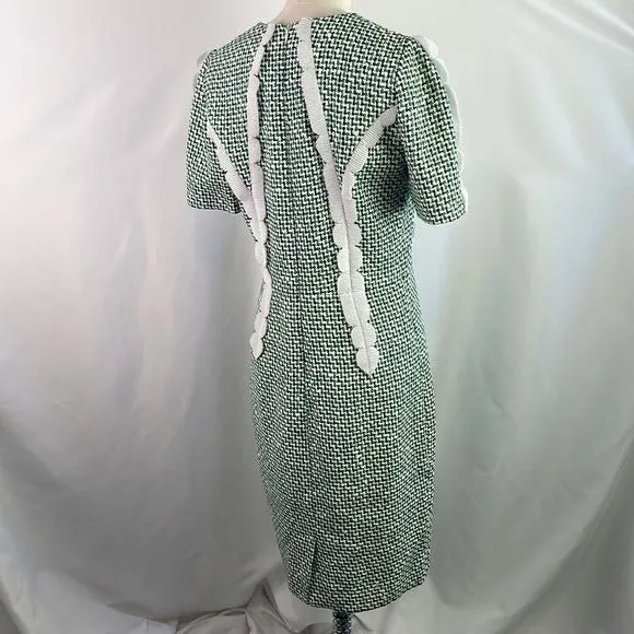 ThomBrowneGreen Plaid With White Trim Midi Dress