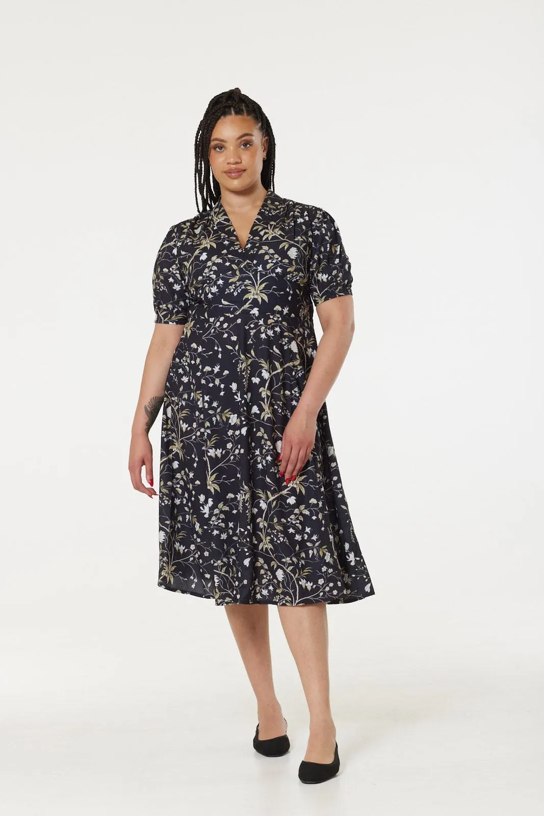 Tia Printed Midi A Line Tea Dress