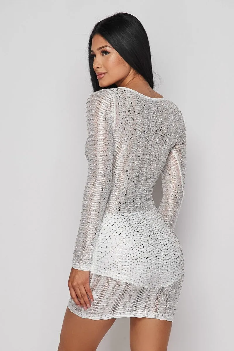 Vienna Rhinestone Mini Dress - White