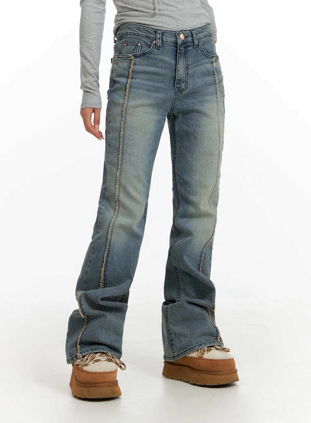 Vintage Washed Bootcut Denim Jeans CF415