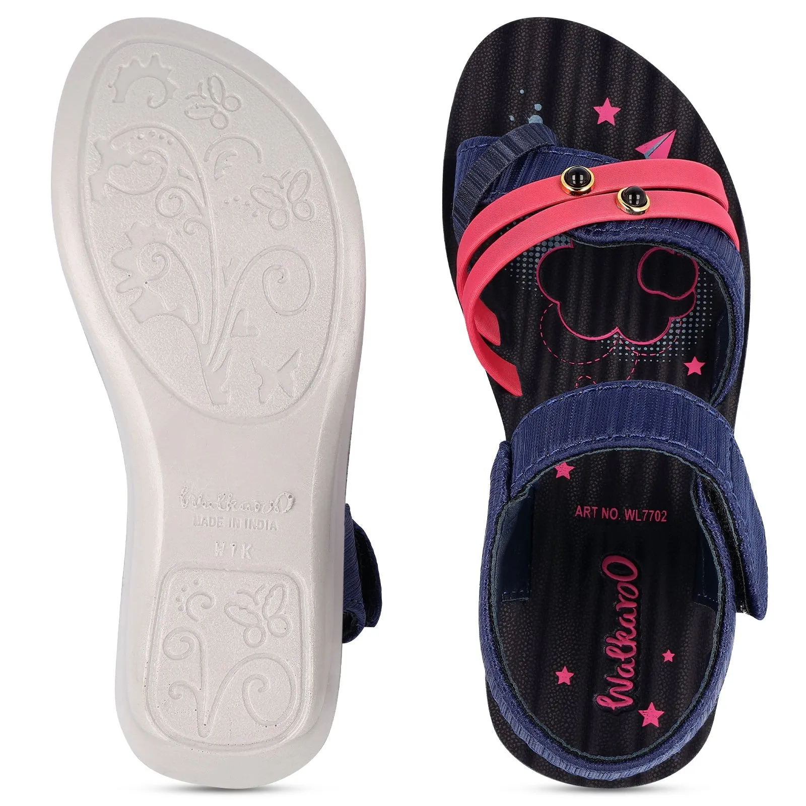 Walkaroo Kids Ankle Strap Sandal  - WL7702 Blue Pink