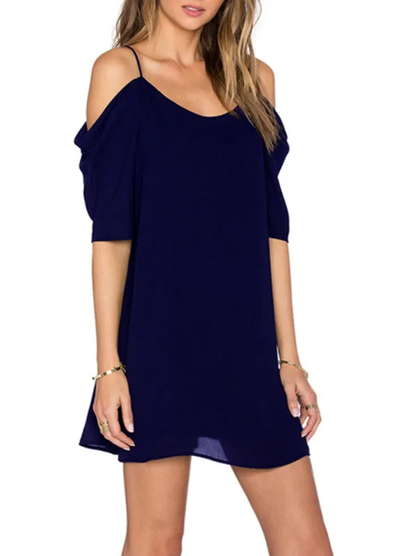 Women's Chiffon Cut Out Cold Shoulder Trumpet Sleeve Dress