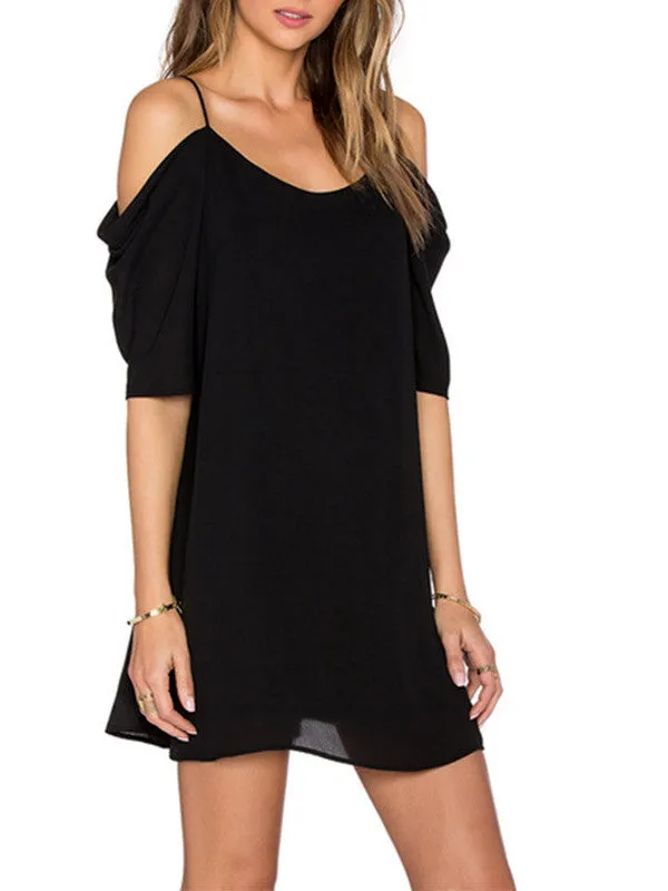 Women's Chiffon Cut Out Cold Shoulder Trumpet Sleeve Dress