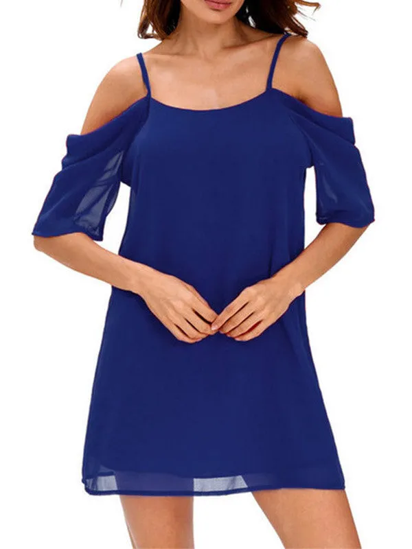 Women's Chiffon Cut Out Cold Shoulder Trumpet Sleeve Dress