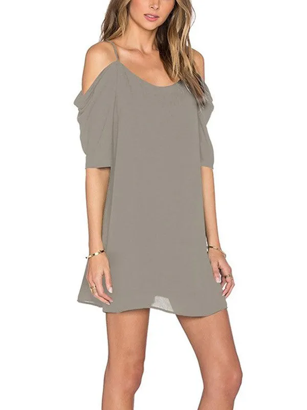 Women's Chiffon Cut Out Cold Shoulder Trumpet Sleeve Dress